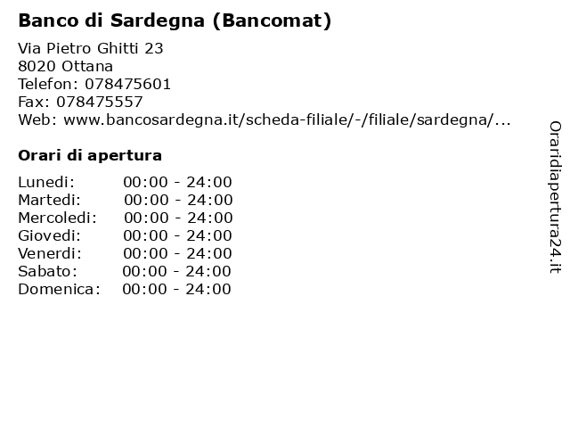 Banco di Sardegna (Bancomat) a Ottana: indirizzo e orari di apertura