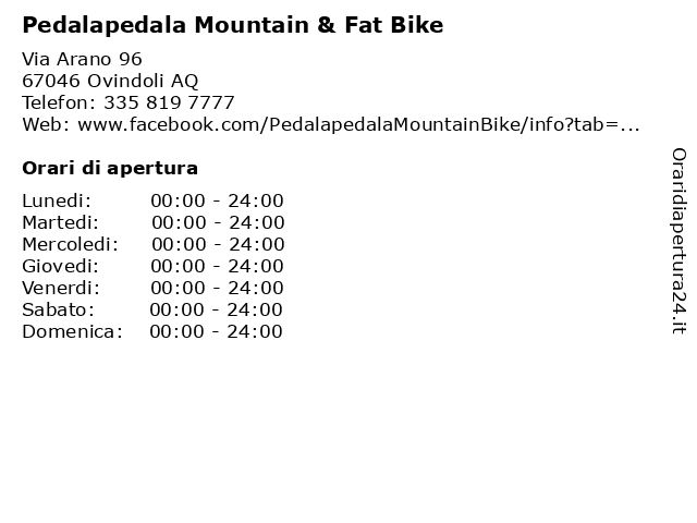 Pedalapedala Mountain & Fat Bike a Ovindoli AQ: indirizzo e orari di apertura