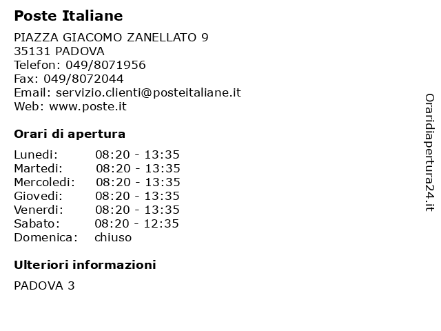 Poste Italiane a PADOVA: indirizzo e orari di apertura