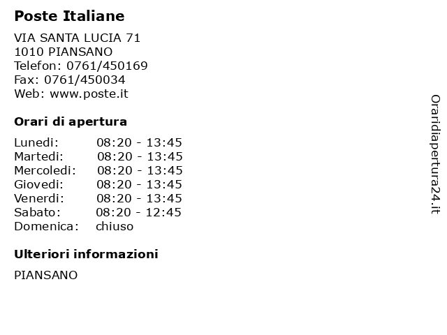 Poste Italiane a PIANSANO: indirizzo e orari di apertura