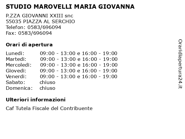 STUDIO MAROVELLI MARIA GIOVANNA a PIAZZA AL SERCHIO: indirizzo e orari di apertura