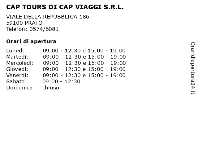 CAP TOURS DI CAP VIAGGI S.R.L. a PRATO: indirizzo e orari di apertura