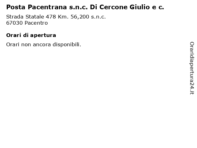 Posta Pacentrana s.n.c. Di Cercone Giulio e c. a Pacentro: indirizzo e orari di apertura