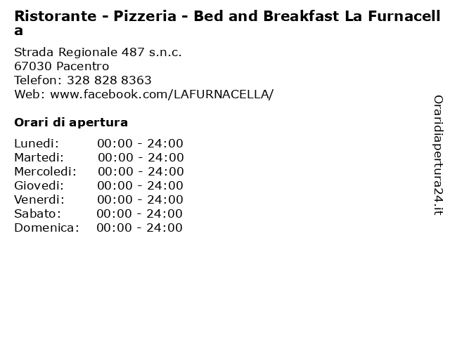 Ristorante - Pizzeria - Bed and Breakfast La Furnacella a Pacentro: indirizzo e orari di apertura