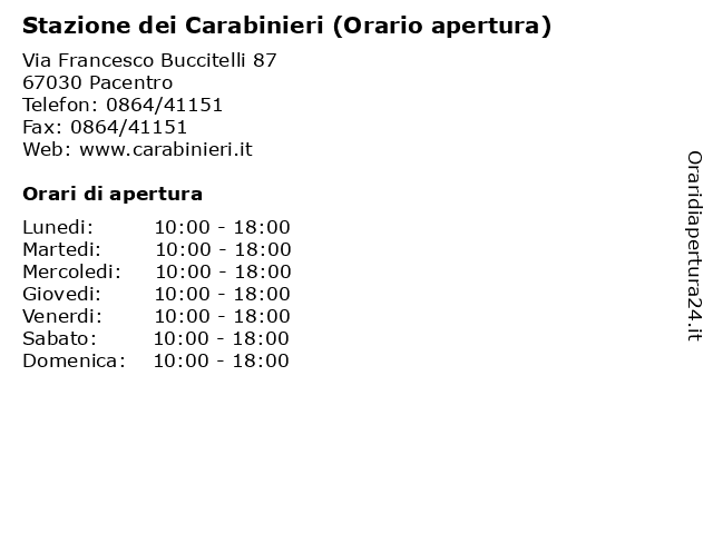 Stazione dei Carabinieri (Orario apertura) a Pacentro: indirizzo e orari di apertura