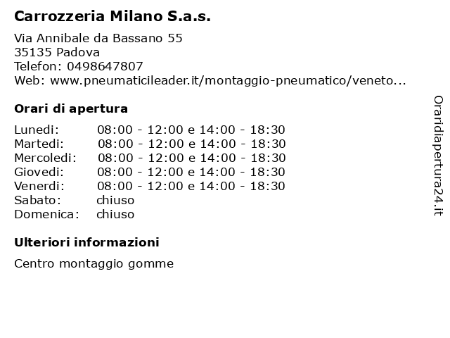 Carrozzeria Milano S.a.s. a Padova: indirizzo e orari di apertura