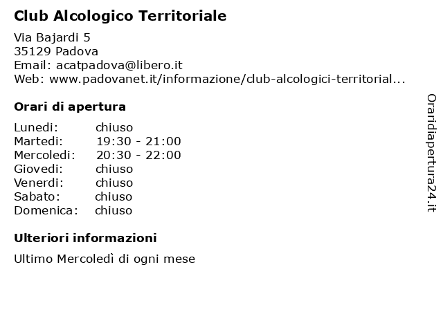 Club Alcologico Territoriale a Padova: indirizzo e orari di apertura