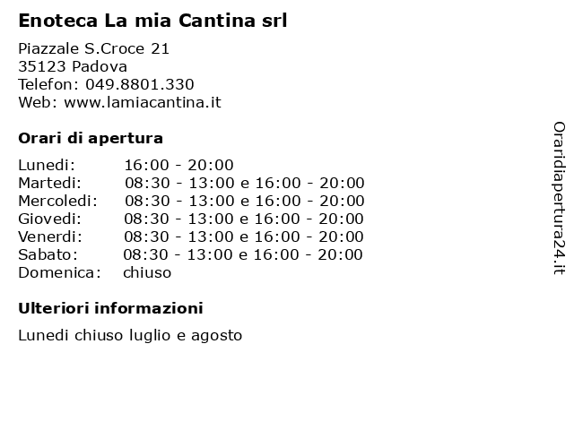 Enoteca La mia Cantina srl a Padova: indirizzo e orari di apertura