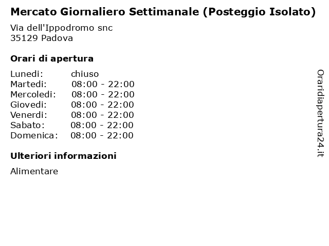 Mercato Giornaliero Settimanale (Posteggio Isolato) a Padova: indirizzo e orari di apertura
