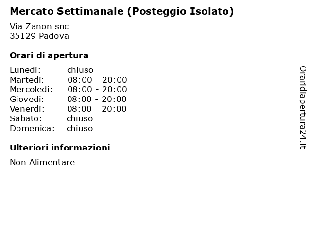 Mercato Settimanale (Posteggio Isolato) a Padova: indirizzo e orari di apertura