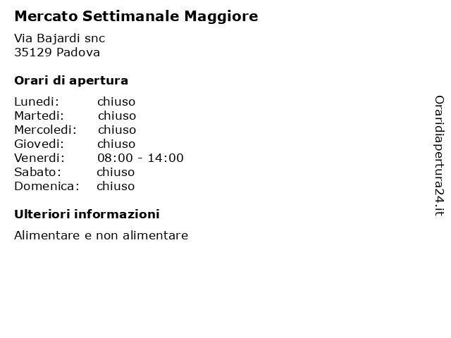 Mercato Settimanale Maggiore a Padova: indirizzo e orari di apertura