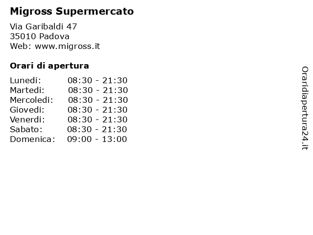 Migross Supermercato a Padova: indirizzo e orari di apertura