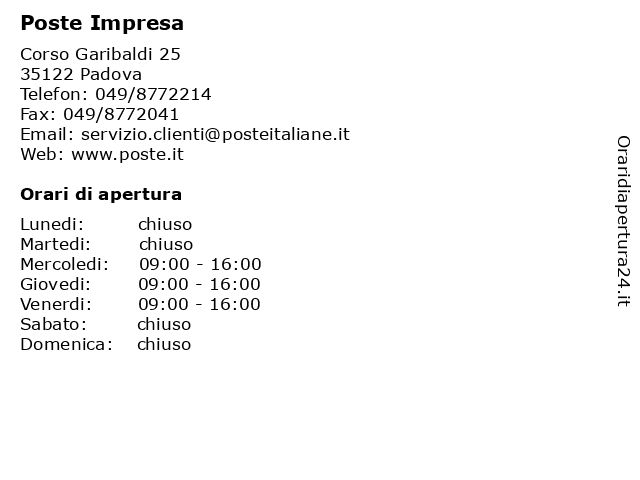 Poste Impresa a Padova: indirizzo e orari di apertura