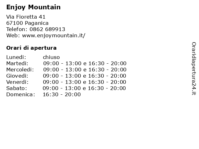 Enjoy Mountain a Paganica: indirizzo e orari di apertura