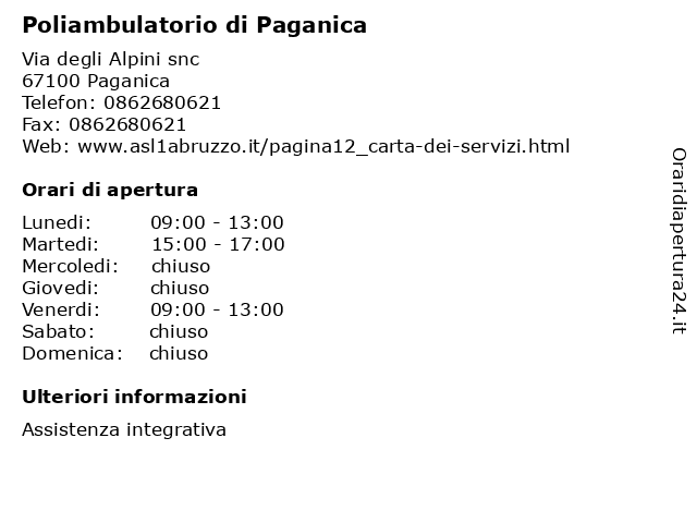 Poliambulatorio di Paganica a Paganica: indirizzo e orari di apertura