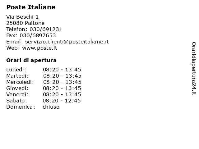 Poste Italiane a Paitone: indirizzo e orari di apertura