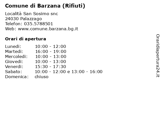 Comune di Barzana (Rifiuti) a Palazzago: indirizzo e orari di apertura