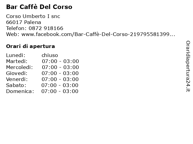 Bar Caffè Del Corso a Palena: indirizzo e orari di apertura