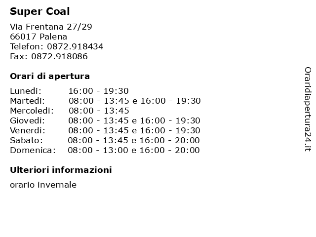 Super Coal a Palena: indirizzo e orari di apertura