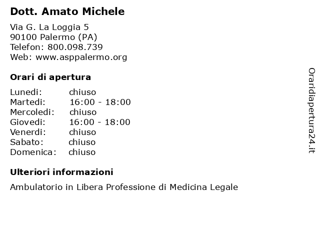 Dott. Amato Michele a Palermo (PA): indirizzo e orari di apertura