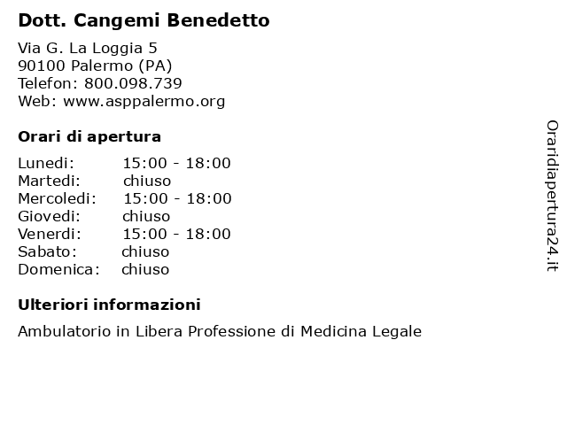 Dott. Cangemi Benedetto a Palermo (PA): indirizzo e orari di apertura