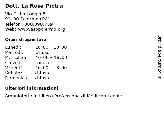 Dott. La Rosa Pietra a Palermo (PA): indirizzo e orari di apertura