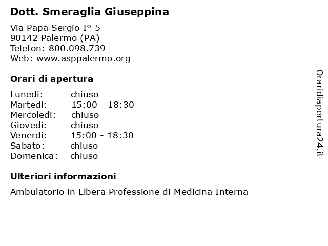 Dott. Smeraglia Giuseppina a Palermo (PA): indirizzo e orari di apertura