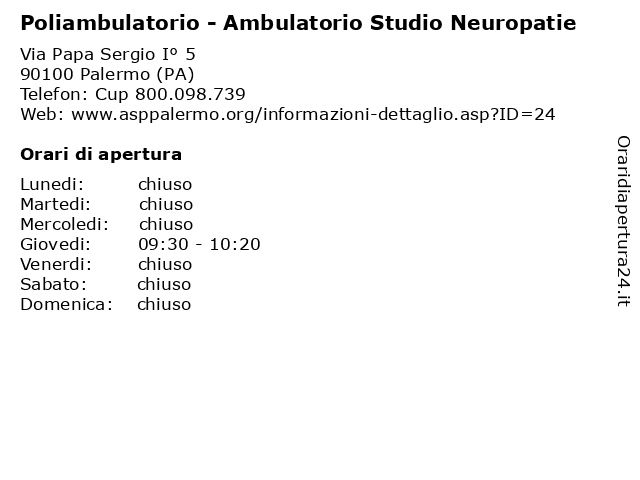 Poliambulatorio - Ambulatorio Studio Neuropatie a Palermo (PA): indirizzo e orari di apertura