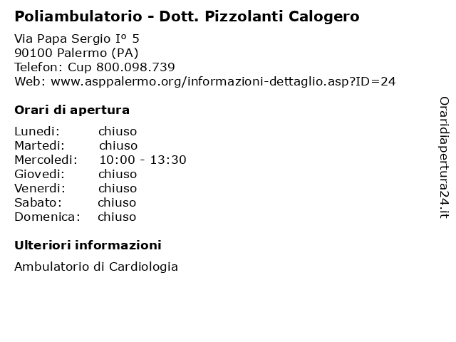 Poliambulatorio - Dott. Pizzolanti Calogero a Palermo (PA): indirizzo e orari di apertura