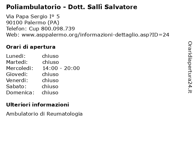 Poliambulatorio - Dott. Sallì Salvatore a Palermo (PA): indirizzo e orari di apertura
