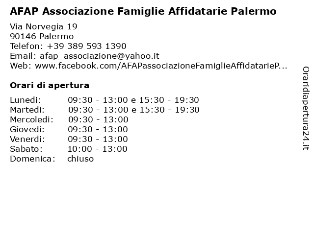 AFAP Associazione Famiglie Affidatarie Palermo a Palermo: indirizzo e orari di apertura