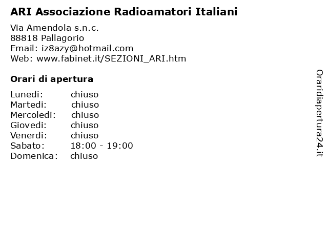 ARI Associazione Radioamatori Italiani a Pallagorio: indirizzo e orari di apertura