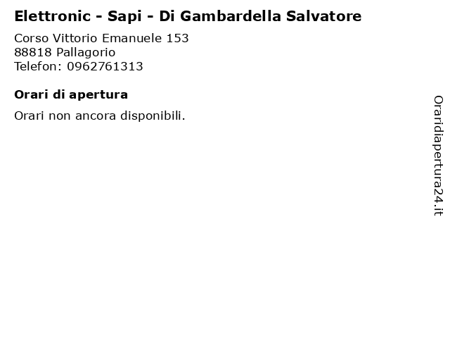 Elettronic - Sapi - Di Gambardella Salvatore a Pallagorio: indirizzo e orari di apertura