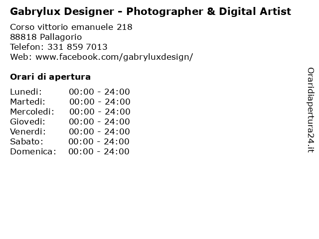 Gabrylux Designer - Photographer & Digital Artist a Pallagorio: indirizzo e orari di apertura