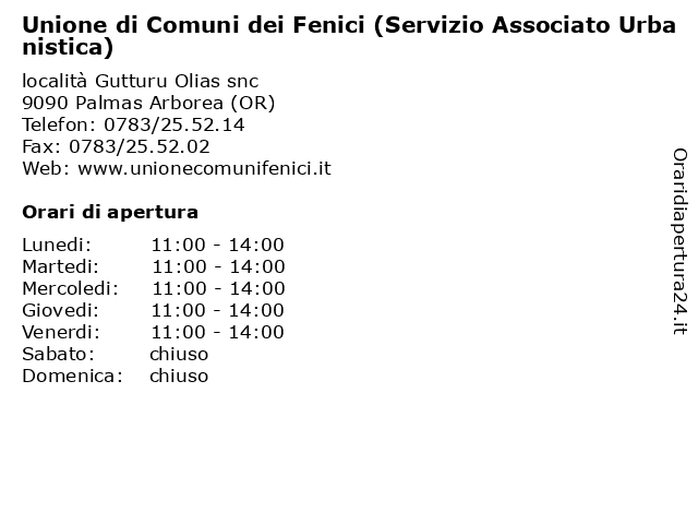 Unione di Comuni dei Fenici (Servizio Associato Urbanistica) a Palmas Arborea (OR): indirizzo e orari di apertura