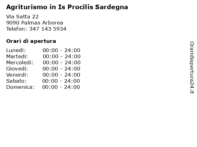 Agriturismo in Is Procilis Sardegna a Palmas Arborea: indirizzo e orari di apertura