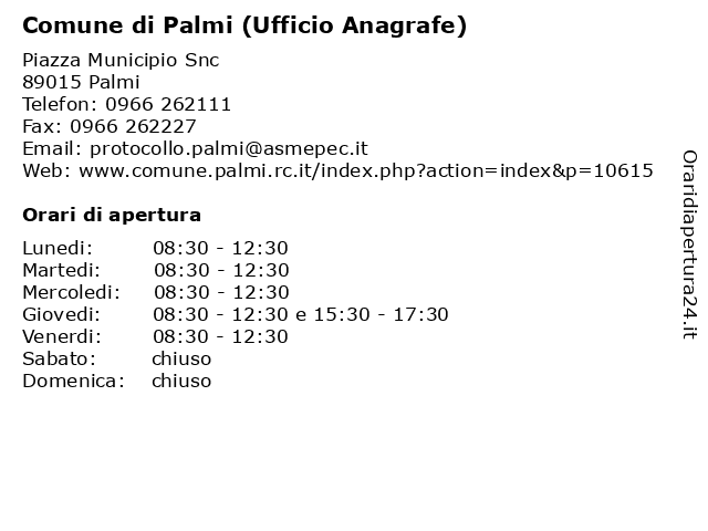 Comune di Palmi (Ufficio Anagrafe) a Palmi: indirizzo e orari di apertura