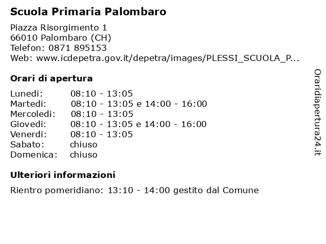 Scuola Primaria Palombaro a Palombaro (CH): indirizzo e orari di apertura
