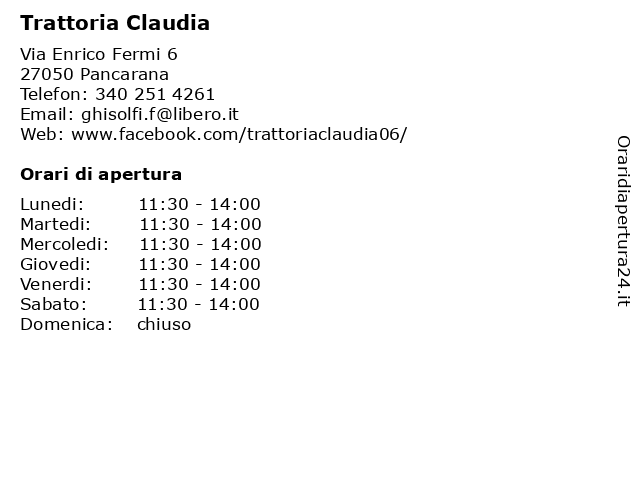 Trattoria Claudia a Pancarana: indirizzo e orari di apertura