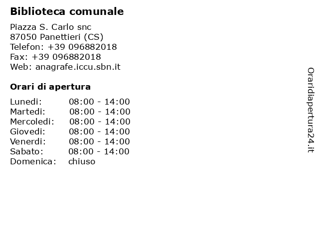 Biblioteca comunale a Panettieri (CS): indirizzo e orari di apertura