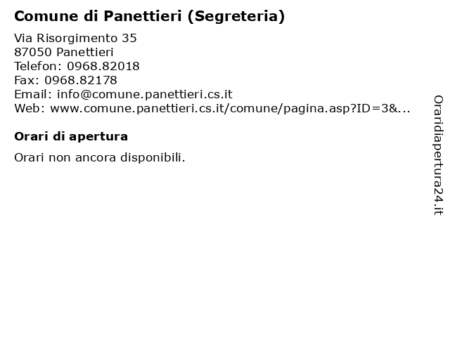 Comune di Panettieri (Segreteria) a Panettieri: indirizzo e orari di apertura