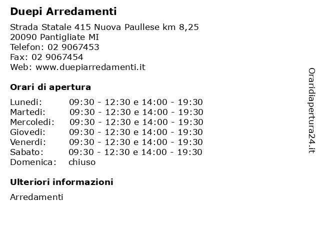 ᐅ Orari Duepi Arredamenti Strada Statale 415 Nuova Paullese Km 8 25 090 Pantigliate Mi