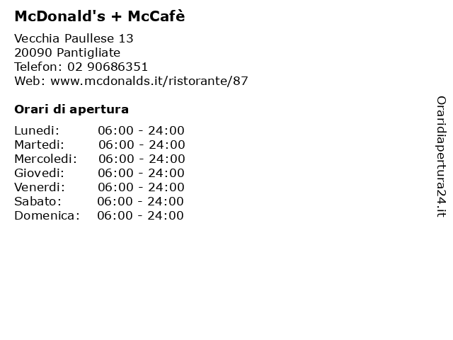 McDonald's + McCafè a Pantigliate: indirizzo e orari di apertura