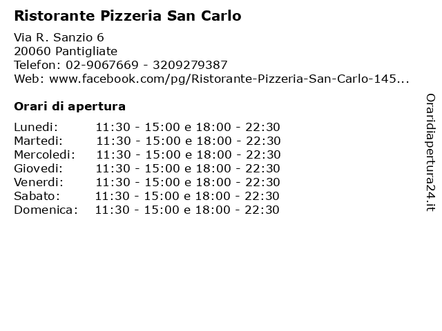 Ristorante Pizzeria San Carlo a Pantigliate: indirizzo e orari di apertura