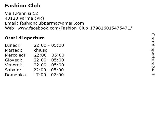 Fashion Club a Parma (PR): indirizzo e orari di apertura