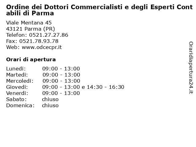 Ordine dei Dottori Commercialisti e degli Esperti Contabili di Parma a Parma (PR): indirizzo e orari di apertura