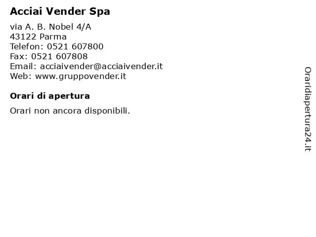 Acciai Vender Spa a Parma: indirizzo e orari di apertura