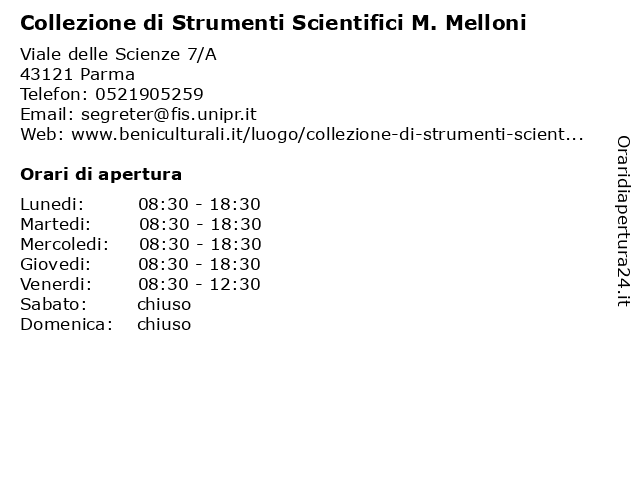Collezione di Strumenti Scientifici M. Melloni a Parma: indirizzo e orari di apertura