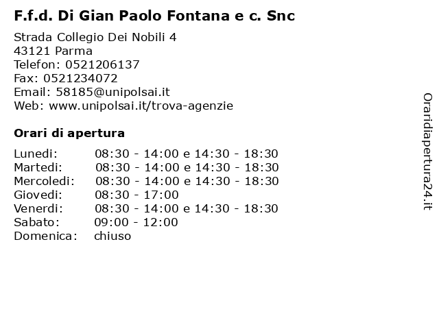 F.f.d. Di Gian Paolo Fontana e c. Snc a Parma: indirizzo e orari di apertura