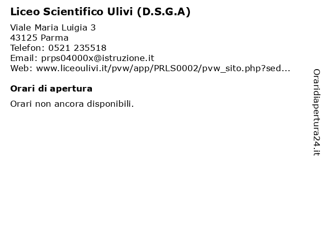 á… Orari Di Apertura Liceo Scientifico Ulivi D S G A Viale Maria Luigia